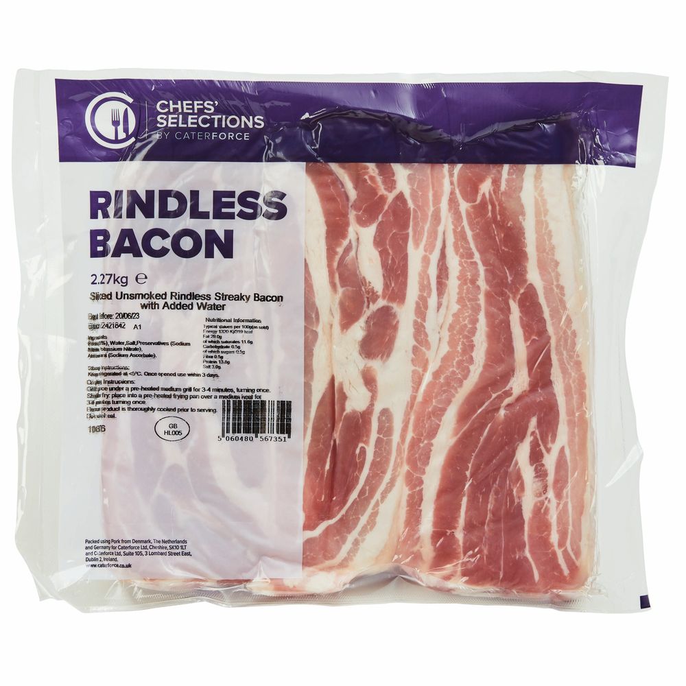 Chefs’ Selections Unsmoked Rindless Streaky Bacon (4 x 2.27kg)